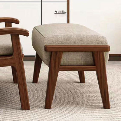 Traditional Chinese Square Rectangular Cotton-linen Rubberwood Removable Footstool For Living Room