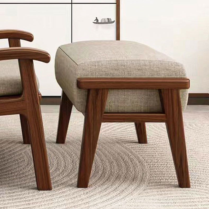 Traditional Chinese Square Rectangular Cotton-linen Rubberwood Removable Footstool For Living Room