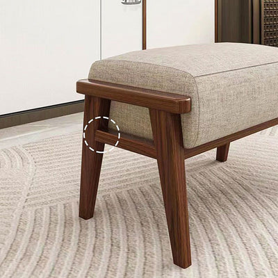 Traditional Chinese Square Rectangular Cotton-linen Rubberwood Removable Footstool For Living Room