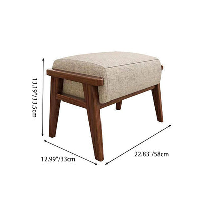 Traditional Chinese Square Rectangular Cotton-linen Rubberwood Removable Footstool For Living Room