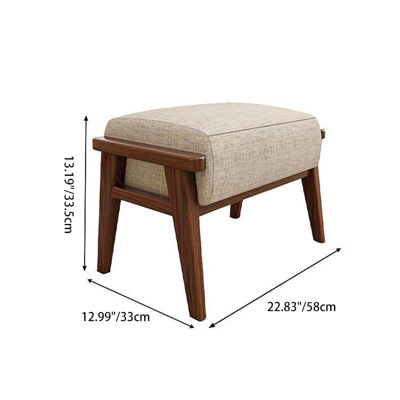 Traditional Chinese Square Rectangular Cotton-linen Rubberwood Removable Footstool For Living Room