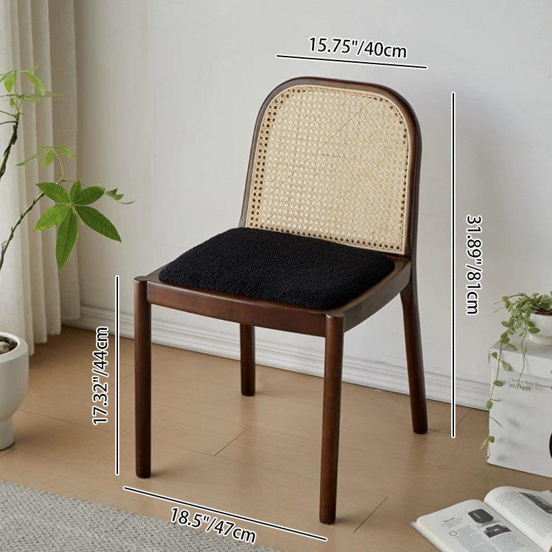 Modern Minimalist Square Rectangular Nappa Leather Lamb Fleece Rubberwood Weaving Dining Chair Backrest Armless For Dining Room & Kitchen