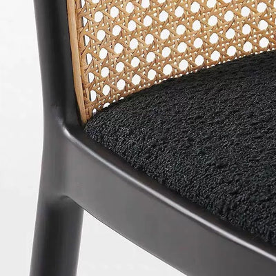 Modern Minimalist Square Rectangular Nappa Leather Lamb Fleece Rubberwood Weaving Dining Chair Backrest Armless For Dining Room & Kitchen