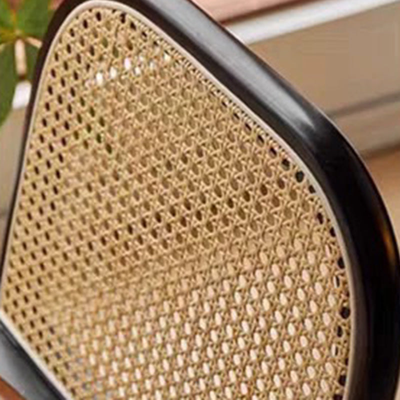 Modern Minimalist Square Rectangular Nappa Leather Lamb Fleece Rubberwood Weaving Dining Chair Backrest Armless For Dining Room & Kitchen