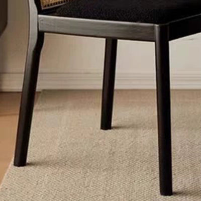 Modern Minimalist Square Rectangular Nappa Leather Lamb Fleece Rubberwood Weaving Dining Chair Backrest Armless For Dining Room & Kitchen