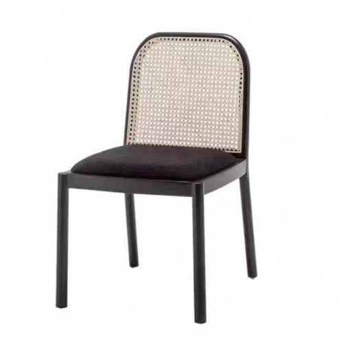 Moderna Minimalista Cuadrada Rectangular de Cuero Nappa con Lana de Cordero y Madera de Caucho Tejida Silla de Comedor Respaldo Sin Brazos Para Comedor y Cocina 