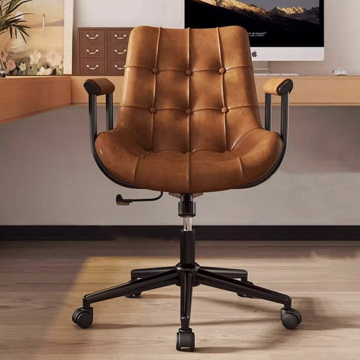Chaise de bureau moderne rétro carrée rectangulaire pour chat, en cuir huilé ciré, panneau en bois, nylon, acier, pivotante à 360°, mobile, hauteur réglable, avec dossier et accoudoirs, pour la maison et le bureau 