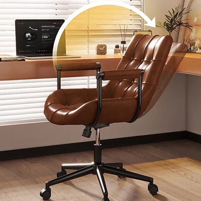 Contemporary Retro Square Rectangular Cat Scratch Leather Oil Wax Leather Wooden Board Nylon Steel 360°Swivel Movable Height Adjustable Desk Chair Backrest Armrest For Home Office