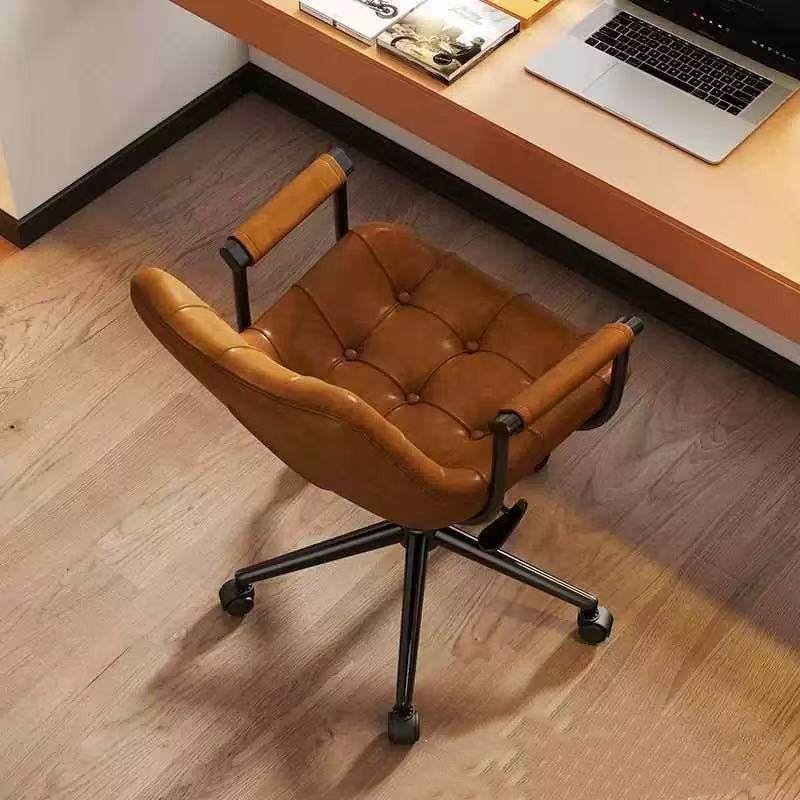 Chaise de bureau moderne rétro carrée rectangulaire pour chat, en cuir huilé ciré, panneau en bois, nylon, acier, pivotante à 360°, mobile, hauteur réglable, avec dossier et accoudoirs, pour la maison et le bureau 