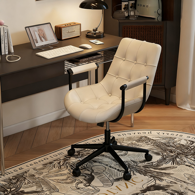 Chaise de bureau moderne rétro carrée rectangulaire pour chat, en cuir huilé ciré, panneau en bois, nylon, acier, pivotante à 360°, mobile, hauteur réglable, avec dossier et accoudoirs, pour la maison et le bureau 