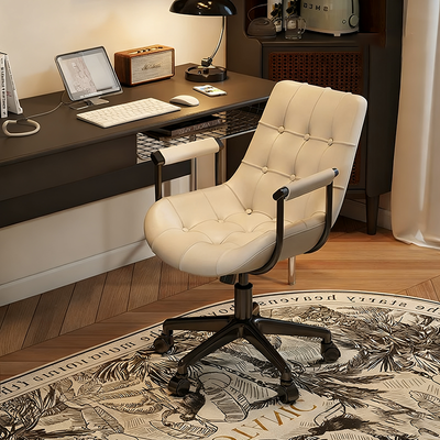 Contemporary Retro Square Rectangular Cat Scratch Leather Oil Wax Leather Wooden Board Nylon Steel 360°Swivel Movable Height Adjustable Desk Chair Backrest Armrest For Home Office