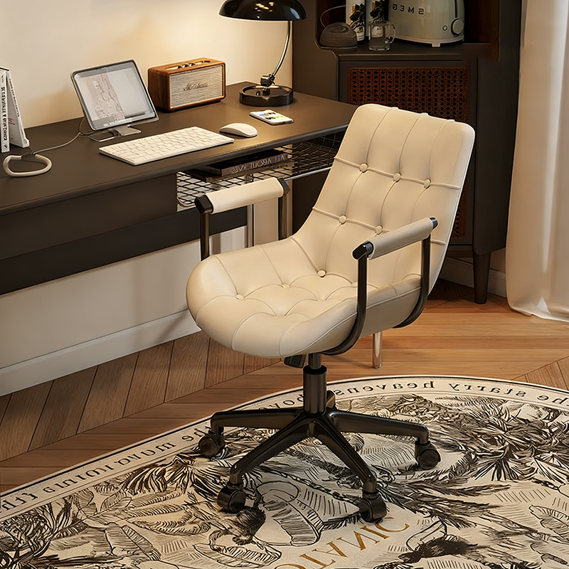 Contemporary Retro Square Rectangular Cat Scratch Leather Oil Wax Leather Wooden Board Nylon Steel 360°Swivel Movable Height Adjustable Desk Chair Backrest Armrest For Home Office