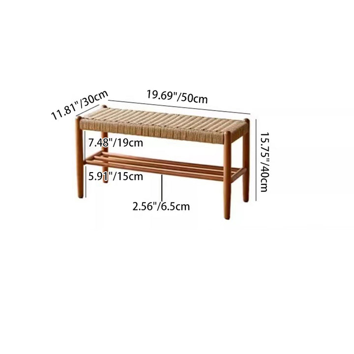 Banc tressé en corde de cuir de vache rectangulaire japonaise traditionnelle en bois de cerisier à 2 niveaux pour salon 