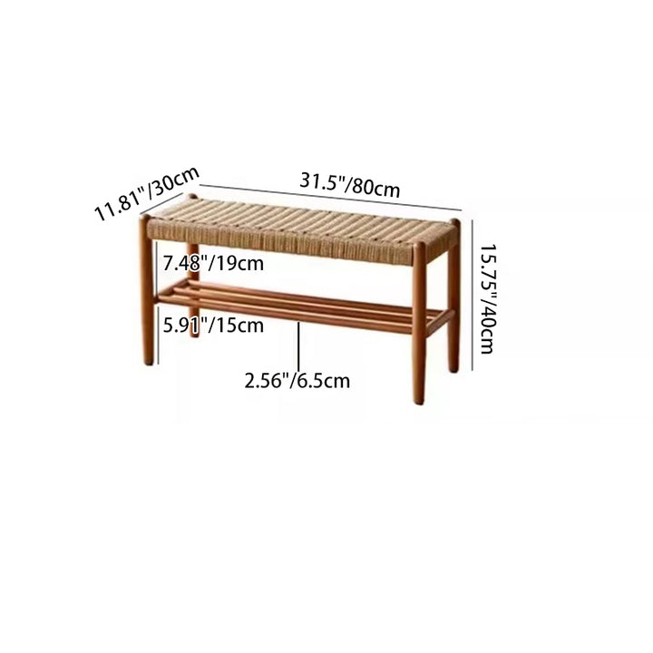 Banc tressé en corde de cuir de vache rectangulaire japonaise traditionnelle en bois de cerisier à 2 niveaux pour salon 