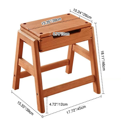 Modern Minimalist Square Rectangular Cherry Wood Storage Stackable Low Stool For Living Room