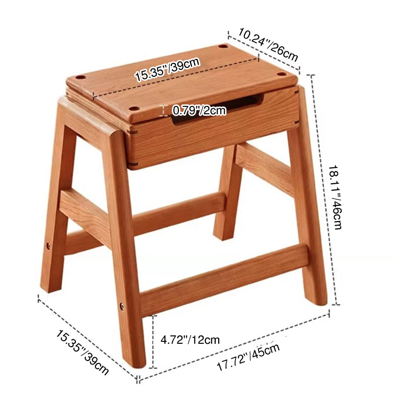 Modern Minimalist Square Rectangular Cherry Wood Storage Stackable Low Stool For Living Room