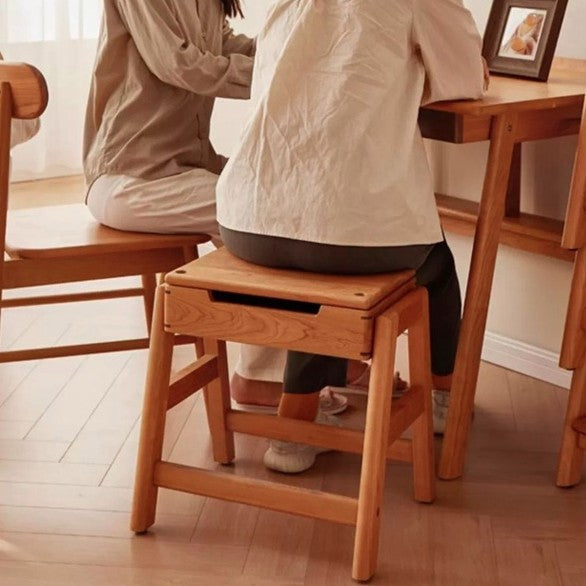 Modern Minimalist Square Rectangular Cherry Wood Storage Stackable Low Stool For Living Room