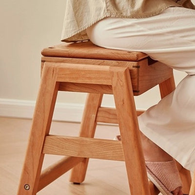 Modern Minimalist Square Rectangular Cherry Wood Storage Stackable Low Stool For Living Room