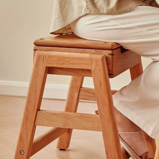 Modern Minimalist Square Rectangular Cherry Wood Storage Stackable Low Stool For Living Room