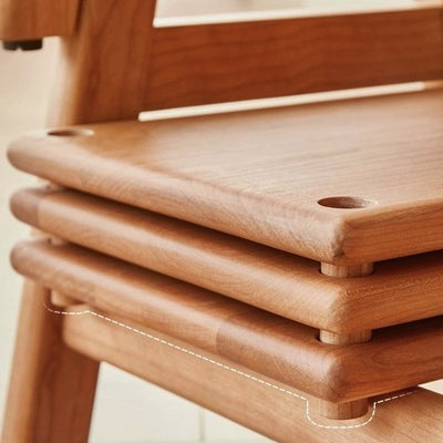 Modern Minimalist Square Rectangular Cherry Wood Storage Stackable Low Stool For Living Room