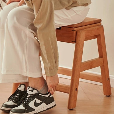 Modern Minimalist Square Rectangular Cherry Wood Storage Stackable Low Stool For Living Room