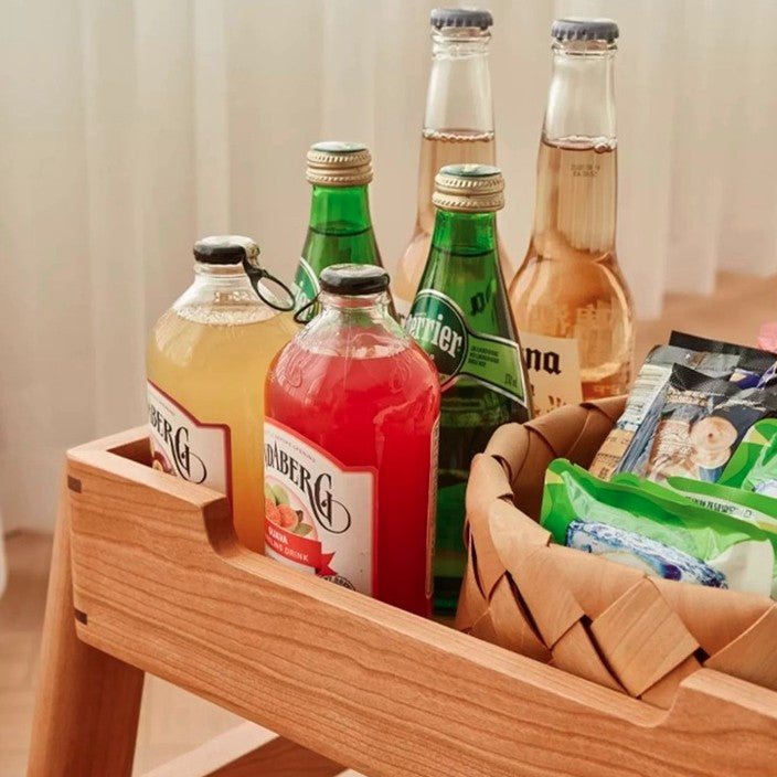 Modern Minimalist Square Rectangular Cherry Wood Storage Stackable Low Stool For Living Room