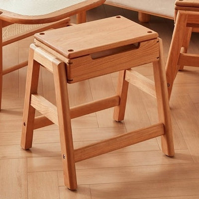 Modern Minimalist Square Rectangular Cherry Wood Storage Stackable Low Stool For Living Room