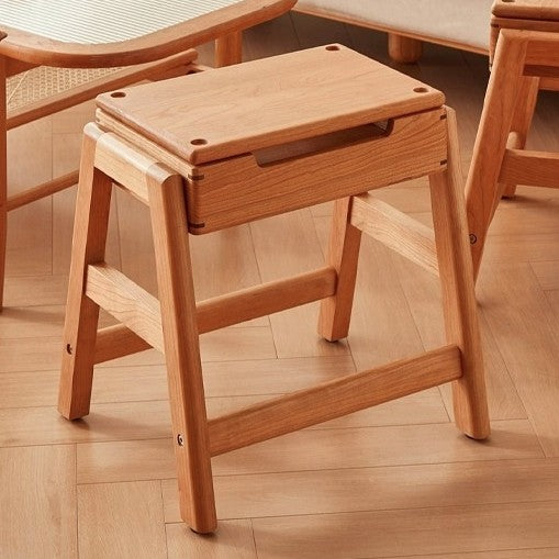 Modern Minimalist Square Rectangular Cherry Wood Storage Stackable Low Stool For Living Room
