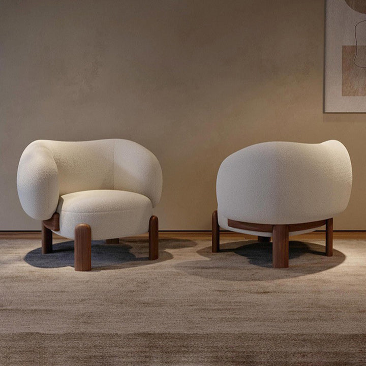 Moderno Minimalista Cuadrado Rectangular Sólido Madera Contrachapada Madera de Fresno Silla de Acento de Lana Sherpa Respaldo Sin Brazos Para Sala de Estar 