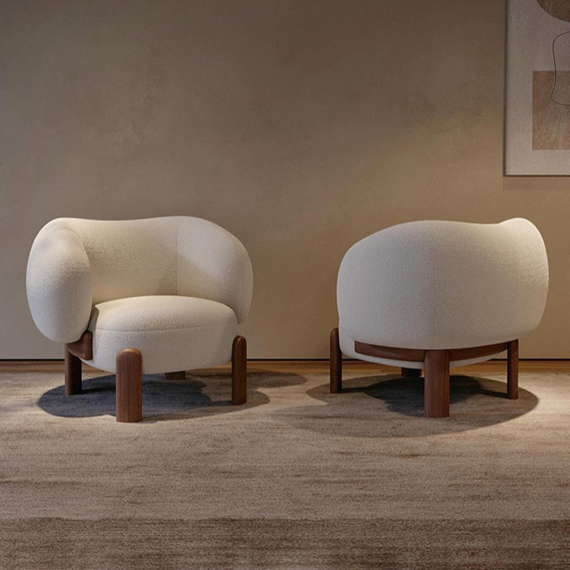 Modern Minimalist Square Rectangular Solid Wood Plywood Ash Wood Sherpa Fleece Accent Chair Backrest Armless For Living Room