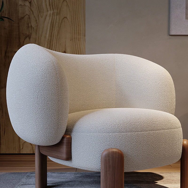 Moderno Minimalista Cuadrado Rectangular Sólido Madera Contrachapada Madera de Fresno Silla de Acento de Lana Sherpa Respaldo Sin Brazos Para Sala de Estar 