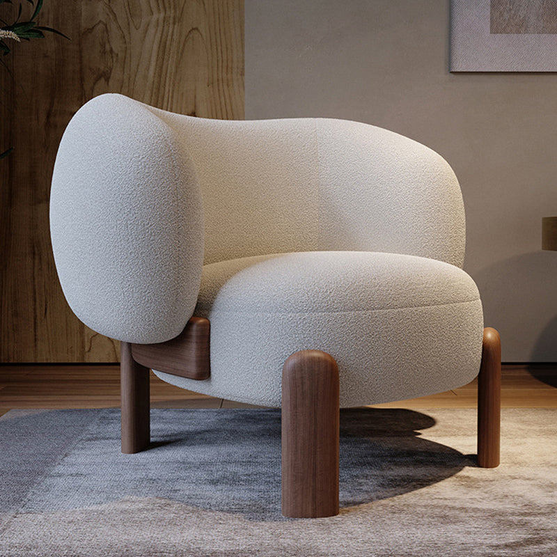 Moderno Minimalista Cuadrado Rectangular Sólido Madera Contrachapada Madera de Fresno Silla de Acento de Lana Sherpa Respaldo Sin Brazos Para Sala de Estar 