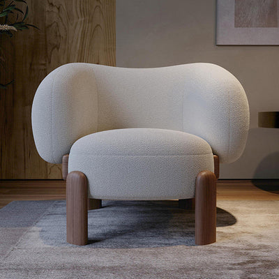 Modern Minimalist Square Rectangular Solid Wood Plywood Ash Wood Sherpa Fleece Accent Chair Backrest Armless For Living Room