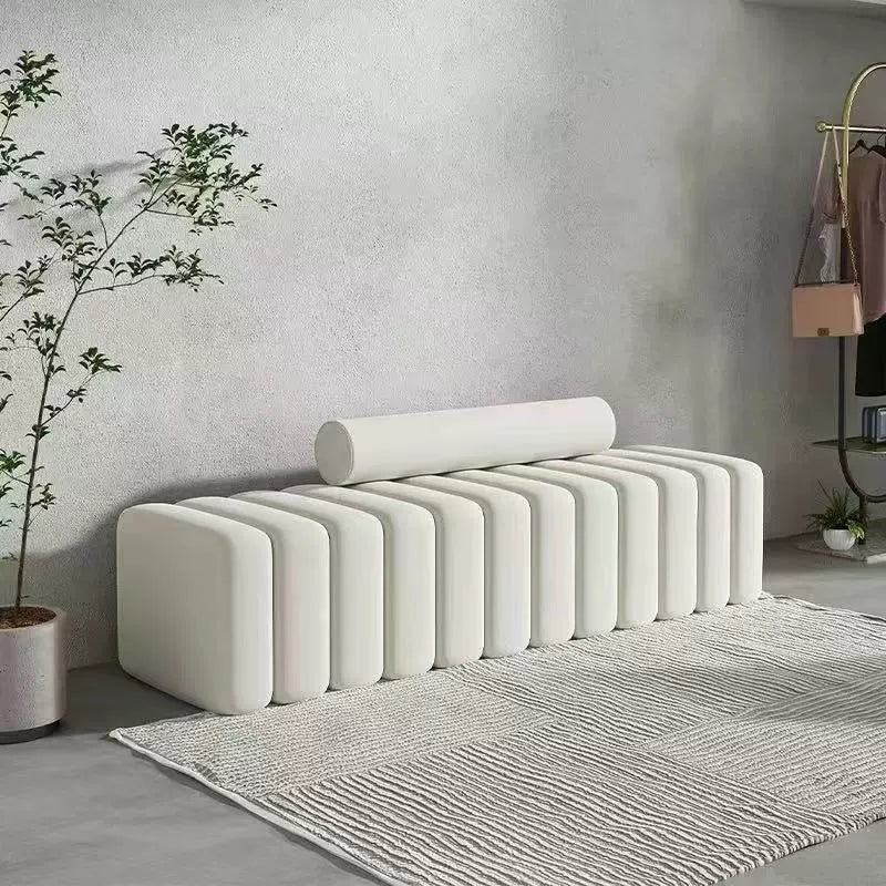 Modern Luxury Rectangular Pine Wood Cat Scratch Leather Velvet Bench For Living Room