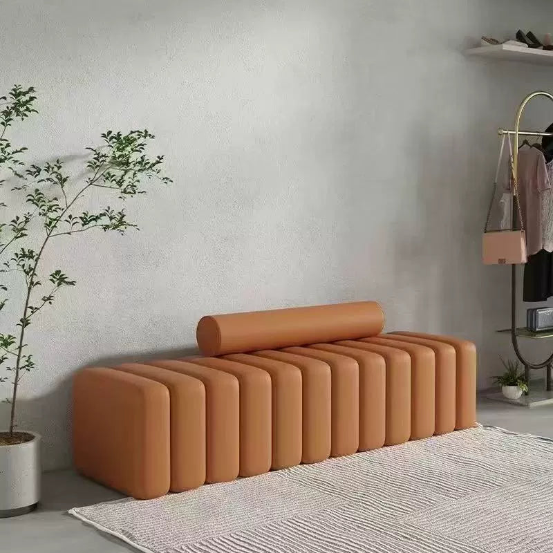 Modern Luxury Rectangular Pine Wood Cat Scratch Leather Velvet Bench For Living Room