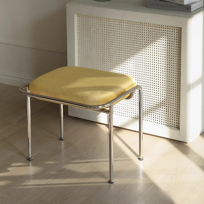 Contemporary Nordic Square Rectangular Carbon Steel Cotton-linen Low Stool For Living Room