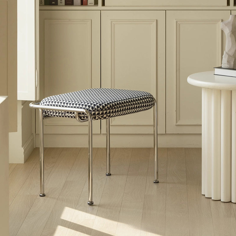 Contemporary Nordic Square Rectangular Carbon Steel Cotton-linen Low Stool For Living Room