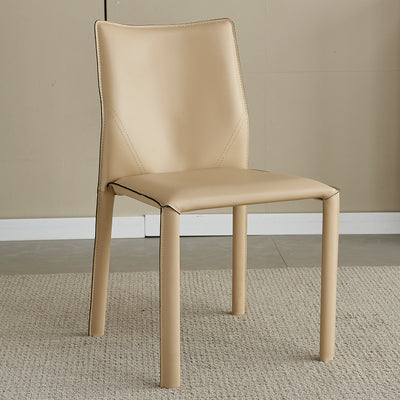 Modern Minimalist Square Rectangular Saddle Leather Carbon Steel Dining Chair Backrest Armless For Dining Room & Kitchen