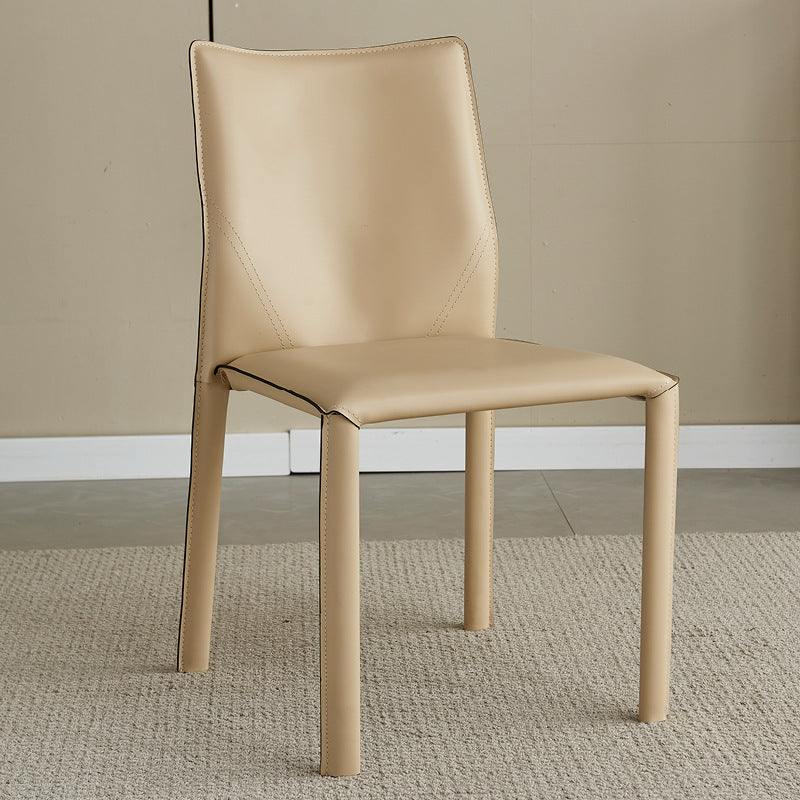 Modern Minimalist Square Rectangular Saddle Leather Carbon Steel Dining Chair Backrest Armless For Dining Room & Kitchen
