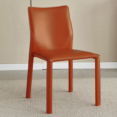 Modern Minimalist Square Rectangular Saddle Leather Carbon Steel Dining Chair Backrest Armless For Dining Room & Kitchen