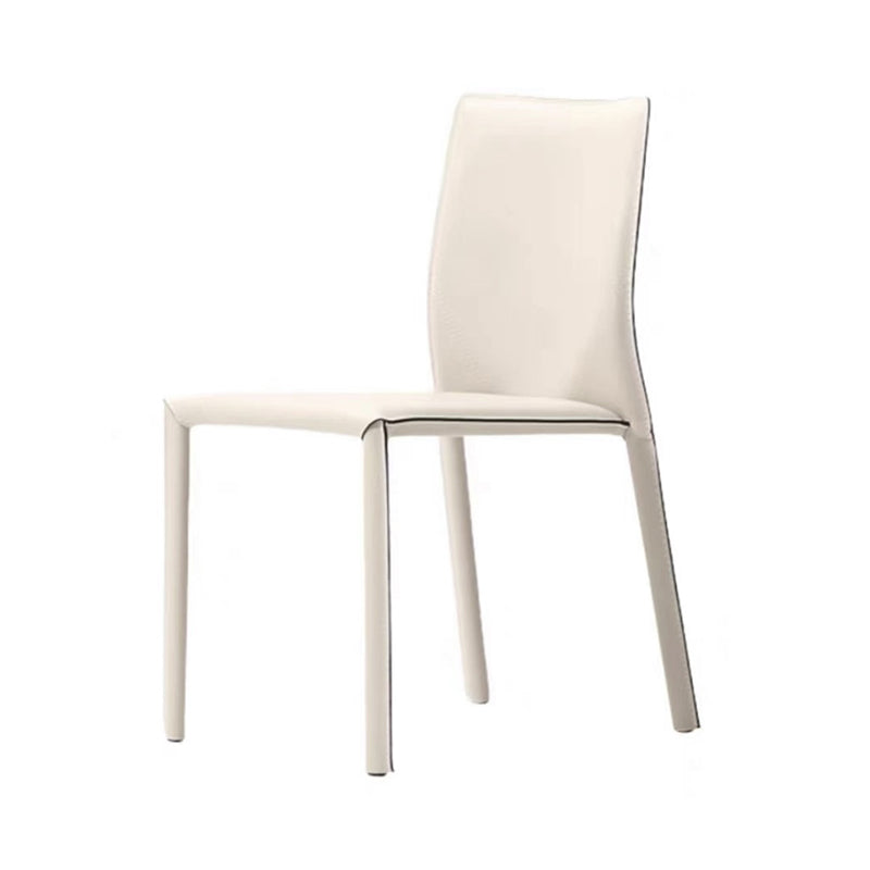 Modern Minimalist Square Rectangular Saddle Leather Carbon Steel Dining Chair Backrest Armless For Dining Room & Kitchen