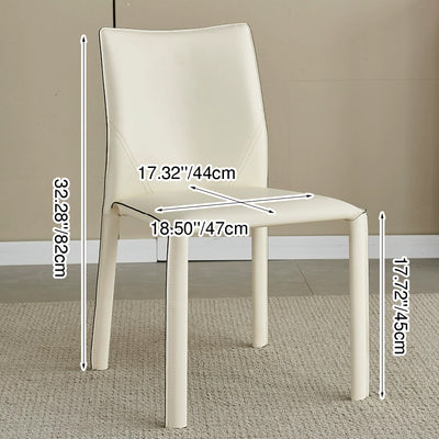 Modern Minimalist Square Rectangular Saddle Leather Carbon Steel Dining Chair Backrest Armless For Dining Room & Kitchen