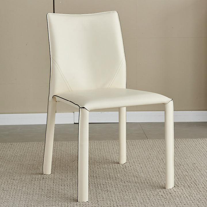 Modern Minimalist Square Rectangular Faux Saddle Leather Carbon Steel Dining Chair Backrest Armless For Dining Room &amp; Kitchen
