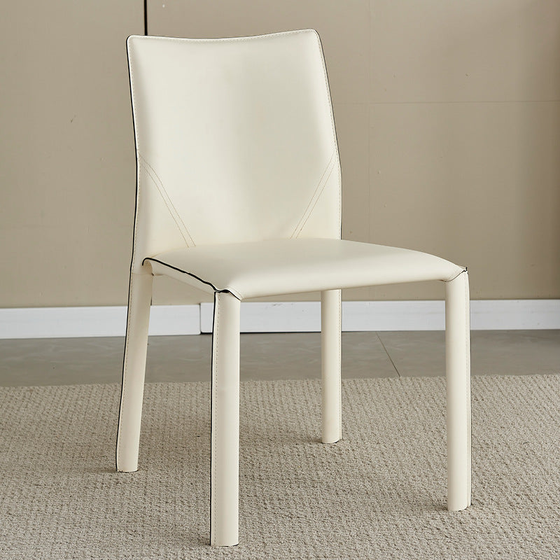 Modern Minimalist Square Rectangular Saddle Leather Carbon Steel Dining Chair Backrest Armless For Dining Room & Kitchen