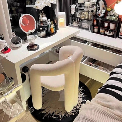 Modern Minimalist Square Rectangular Velvet Iron Vanity Stool Backrest Armrest For Bedroom