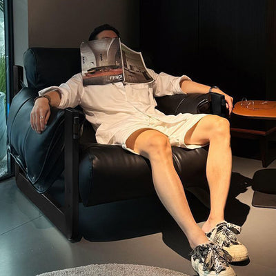 Contemporary Retro Square Rectangular Oil Wax Leather Iron Removable Accent Chair Backrest Armrest For Living Room