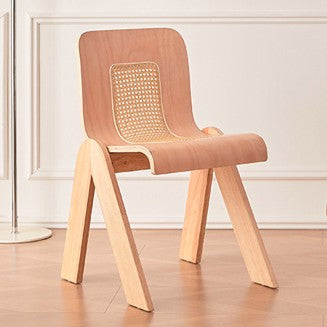 Traditional Chinese Square Rectangular Rubberwood Faux Wicker Weaving Dining Chair Backrest Armless For Dining Room & Kitchen