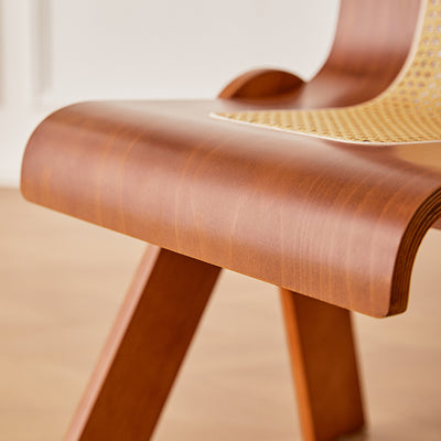 Traditional Chinese Square Rectangular Rubberwood Faux Wicker Weaving Dining Chair Backrest Armless For Dining Room & Kitchen