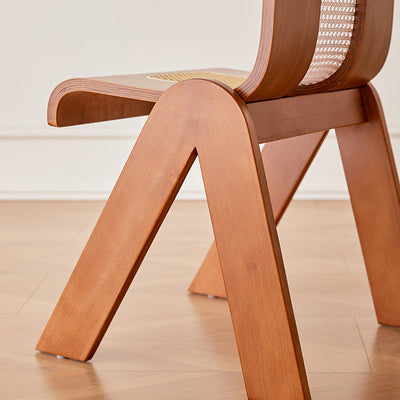 Traditional Chinese Square Rectangular Rubberwood Faux Wicker Weaving Dining Chair Backrest Armless For Dining Room & Kitchen