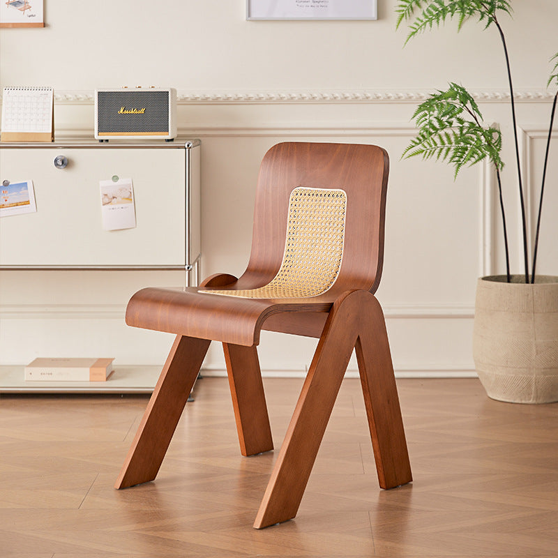 Traditional Chinese Square Rectangular Rubberwood Faux Wicker Weaving Dining Chair Backrest Armless For Dining Room & Kitchen